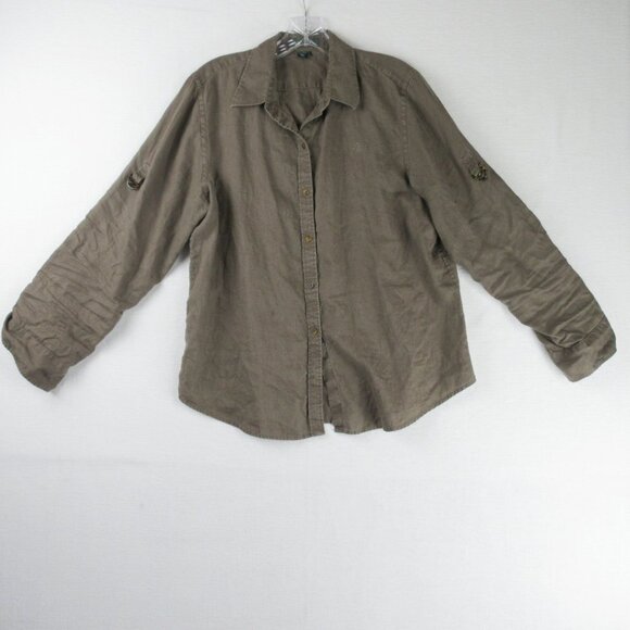 Lauren Ralph Lauren Tops - Lauren Ralph Lauren Brown Linen Roll Tab Shirt Size L Button Down